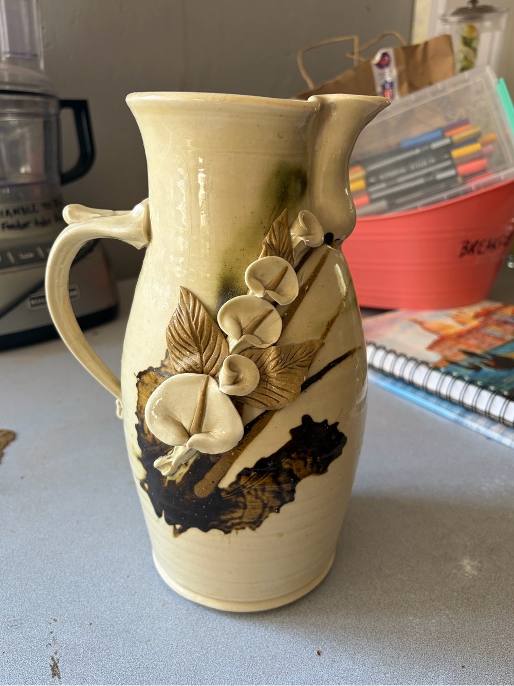 Handmade Floral Ceramic Pitcher - Open to offers!